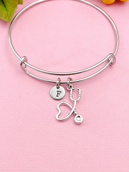 Silver Stethoscope Heart Charm Bracelet, N1329