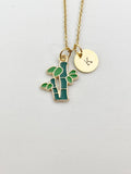Gold Green Bamboo Stick Charm Necklace, Foodie Green Tree Jewelry Gift, N5855