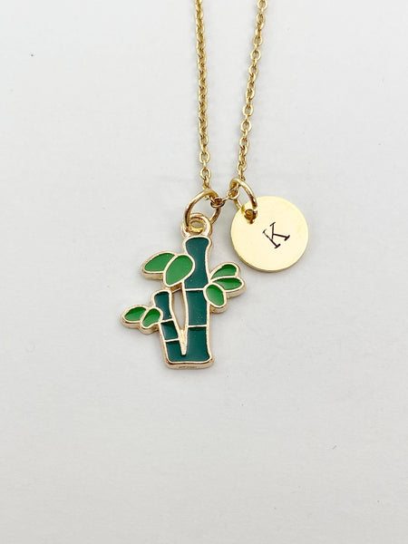 Gold Green Bamboo Stick Charm Necklace, Foodie Green Tree Jewelry Gift, N5855