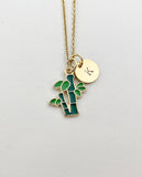 Gold Green Bamboo Stick Charm Necklace, Foodie Green Tree Jewelry Gift, N5855