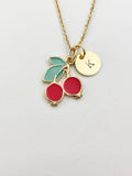 Gold Cherry Charm Necklace, Red Foodie Fruit Jewelry Gift, N5856