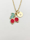 Gold Cherry Charm Necklace, Red Foodie Fruit Jewelry Gift, N5856