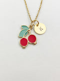 Gold Cherry Charm Necklace, Red Foodie Fruit Jewelry Gift, N5856