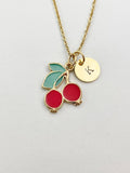 Gold Cherry Charm Necklace, Red Foodie Fruit Jewelry Gift, N5856