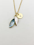 Gold Leaf Charm Necklace, Aqua Tree Leaf Jewelry Gift, N5860