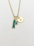 Gold Bamboo Charm Necklace, Green Bamboo Stick Tree Leaf Jewelry Gift, N5861