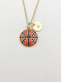 Gold Basketball Charm Necklace, Coach School Sport Jewelry Gift, N5866
