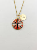 Gold Basketball Charm Necklace, Coach School Sport Jewelry Gift, N5866