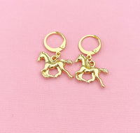 Gold Horse Charm Earrings, Best Equestrian Christmas Gift, N3343A