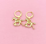 Gold Horse Charm Earrings, Best Equestrian Christmas Gift, N3343A