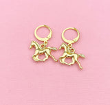 Gold Horse Charm Earrings, Best Equestrian Christmas Gift, N3343A