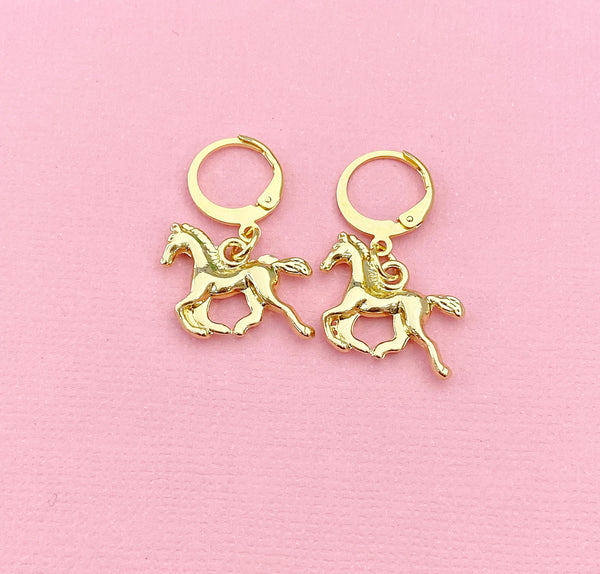 Gold Horse Charm Earrings, Best Equestrian Christmas Gift, N3343A
