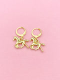 Gold Horse Charm Earrings, Best Equestrian Christmas Gift, N3343A