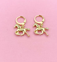 Gold Horse Charm Earrings, Best Equestrian Christmas Gift, N3343A