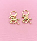 Gold Horse Charm Earrings, Best Equestrian Christmas Gift, N3343A