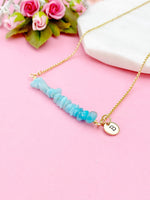 Gold Natural Amazonite Necklace, Natural Amazonite Gemstone Jewelry, Bracelet Option, N5873