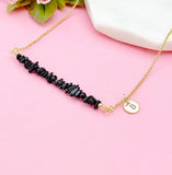 Gold Black Tourmaline Necklace, Natural Black Tourmaline Gemstone Jewelry, Bracelet Option, N5875