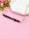 Gold Black Tourmaline Necklace, Natural Black Tourmaline Gemstone Jewelry, Bracelet Option, N5875
