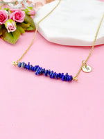 Gold Lapis Lazuli Necklace, Natural Lapis Lazuli Gemstone Jewelry, Bracelet Option, N5876