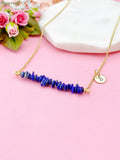 Gold Lapis Lazuli Necklace, Natural Lapis Lazuli Gemstone Jewelry, Bracelet Option, N5876