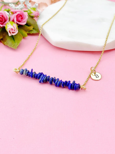 Gold Lapis Lazuli Necklace, Natural Lapis Lazuli Gemstone Jewelry, Bracelet Option, N5876