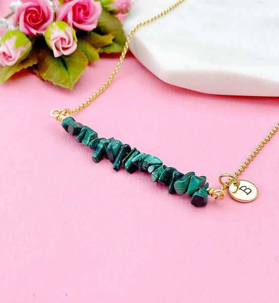 Gold Natural Malachite Necklace, Natural Malachite Gemstone Jewelry, Bracelet Option, N5877