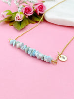 Gold Natura Larimar Necklace, Natura Larimar Gemstone Jewelry, Bracelet Option, N5878