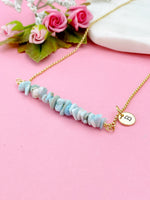 Gold Natura Larimar Necklace, Natura Larimar Gemstone Jewelry, Bracelet Option, N5878