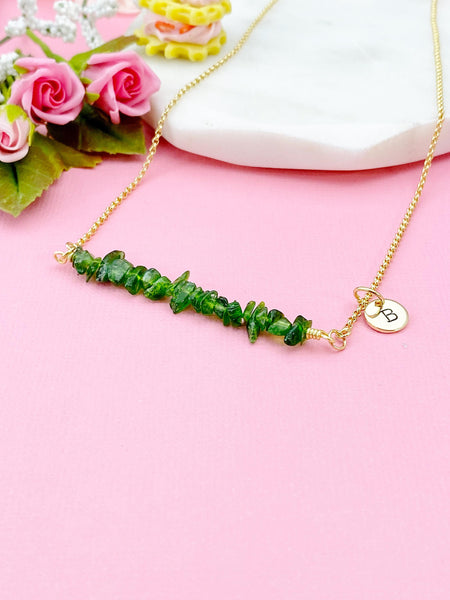Gold Natural Diopside Necklace, Natural Diopside Gemstone Jewelry, Bracelet Option, N5880