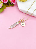 Gold Medical Injection Syringe Charm Necklace, N2975P
