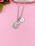 Silver Guardian Angel Necklace, Initial Charm, Personalized Gift