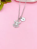 Silver Guardian Angel Necklace, Initial Charm, Personalized Gift