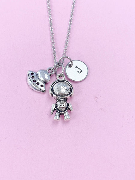 Silver Astronaut Spaceship Charm Necklace, N909A