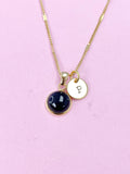 Gold Black Stone Charm Necklace, N3376