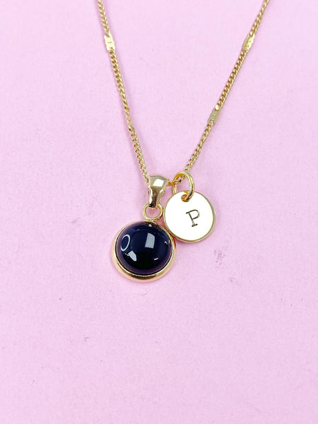 Gold Black Stone Charm Necklace, N3376