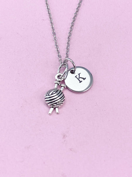 Silver Knitting Yarn Ball Knit Charm Necklace, N5422