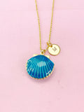 Gold Blue Shell Locket Charm Necklace, Mermaid Girl Gifts, Personalized Customized Gifts, N5277B