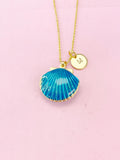 Gold Blue Shell Locket Charm Necklace, Mermaid Girl Gifts, Personalized Customized Gifts, N5277B