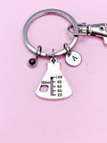 Beaker Charm Keychain, Initial, Birthstone, Science Gift