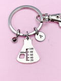 Beaker Charm Keychain, Initial, Birthstone, Science Gift