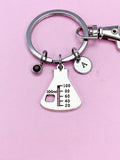Beaker Charm Keychain, Initial, Birthstone, Science Gift