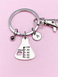 Beaker Charm Keychain, Initial, Birthstone, Science Gift