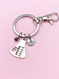 Beaker Charm Keychain, Initial, Birthstone, Science Gift