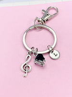 Silver Piano Treble Clef Music Note Charm Keychain Everyday Gift Idea Personalized Customized Made to Order Jewelry, BN2567