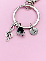 Silver Piano Treble Clef Music Note Charm Keychain Everyday Gift Idea Personalized Customized Made to Order Jewelry, BN2567