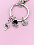 Silver Piano Treble Clef Music Note Charm Keychain Everyday Gift Idea Personalized Customized Made to Order Jewelry, BN2567