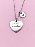 Engraved Heart Great Grandma Necklace, Stainless Steel Initial Charm