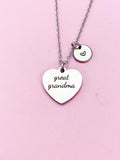 Engraved Heart Great Grandma Necklace, Stainless Steel Initial Charm