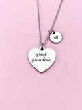 Engraved Heart Great Grandma Necklace, Stainless Steel Initial Charm