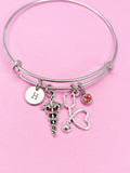Silver Caduceus Stethoscope Charm Bracelet, Doctor Nurse Bracelet, Med School, Graduation Gift, Personalized Gift, N4580